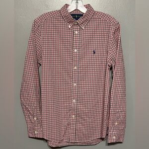 Polo Ralph Lauren Plaid Cotton Poplin Shirt 18-20 Red Long Sleeve Button Down